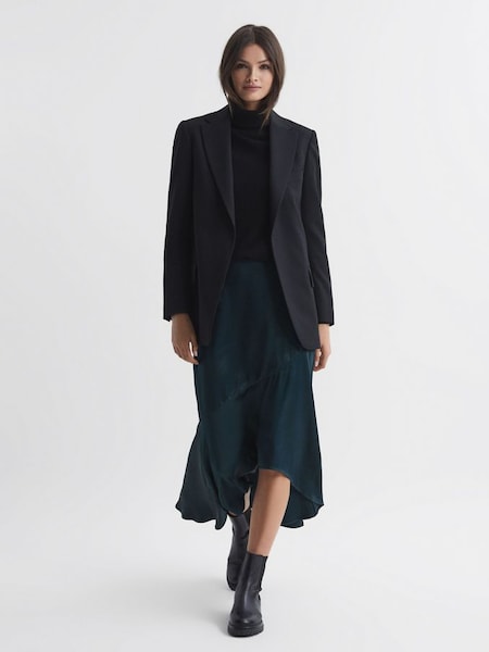 Satin High Rise Midi Skirt in Teal (454542) | $149