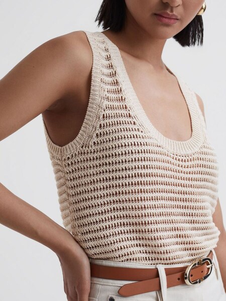 Linen Open Stitch Knitted Vest in Ivory (454706) | $142