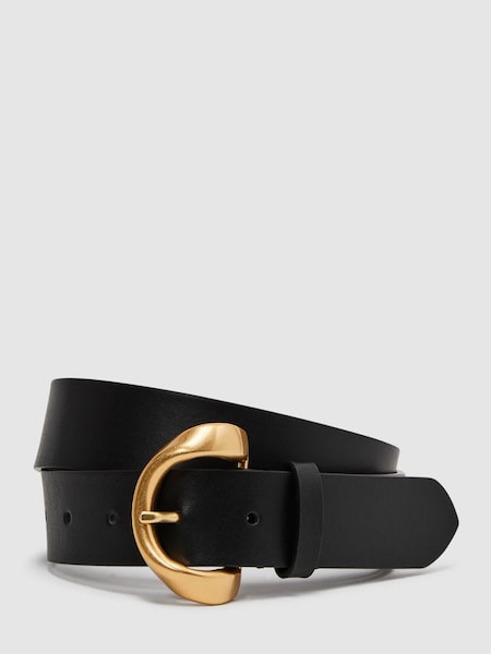 Leather Buckle Belt in Black (457631) | $115