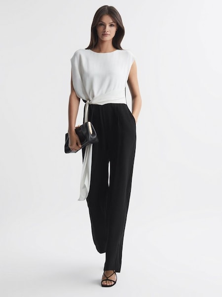 Fitted Colourblock Wide Leg Jumpsuit in Black/Cream (503891) | CHF 345