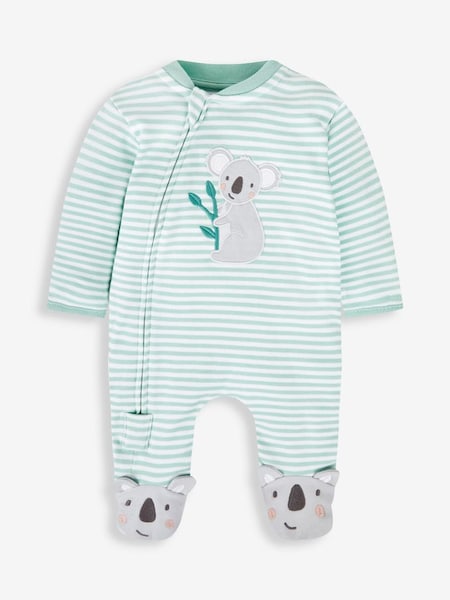 Green Koala Appliqué Zip Cotton Baby Sleepsuit (508381) | €27.50