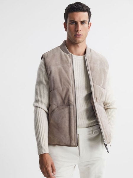 Suede Quilted Sleeveless Gilet in Taupe (508453) | $920