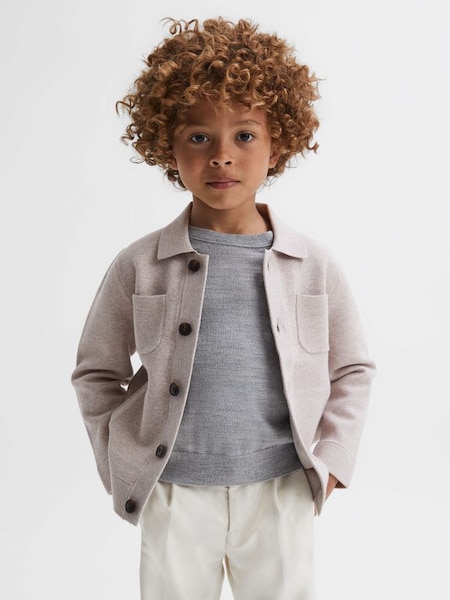 Junior Long Sleeve Button Through Shirt in Oatmeal Melange (508570) | $110