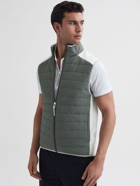 Funnel Neck Hybrid Quilted Gilet in Sage/White (510820) | CHF 102