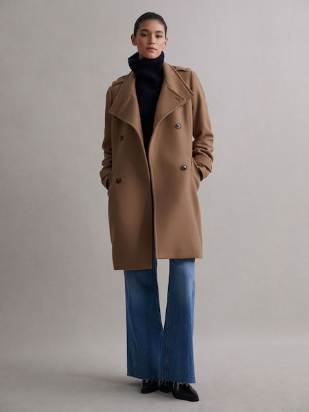 Wool Blend Double Breasted Coat in Camel (511140) | $507