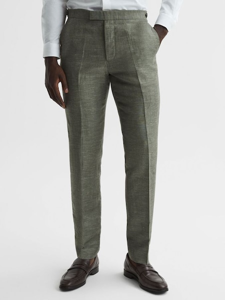 草绿色羊毛-亚麻混纺长裤 (517703) | HK$1,730