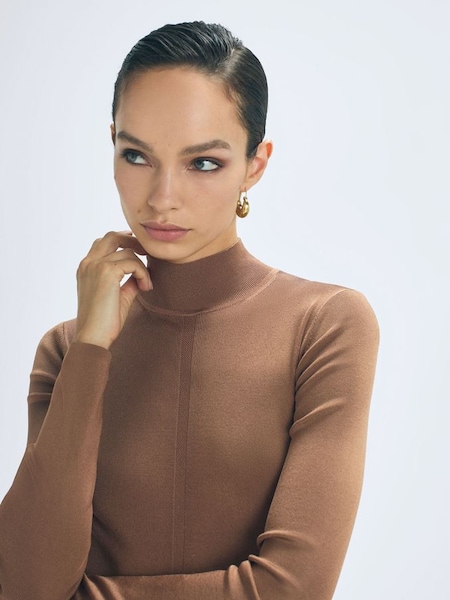Atelier High Neck Long Sleeve Top in Camel (520473) | $260