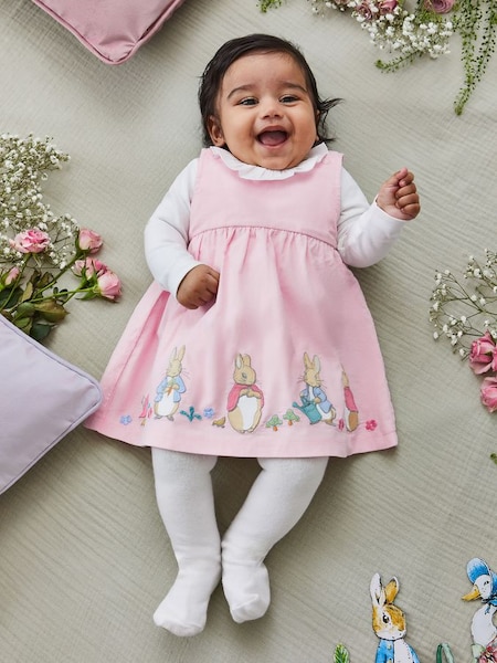 Peter Rabbit Appliqué Baby Dress & Body Set in Pink (521719) | $50