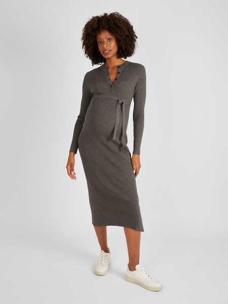 Charcoal Ribbed Knitted Maternity Dress (522251) | $30