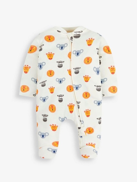 Cream Safari Friends Print Zip Cotton Baby Sleepsuit (525369) | €26