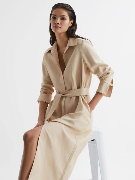 Premium Linen Blend Midi Dress in Neutral (528480) | €256