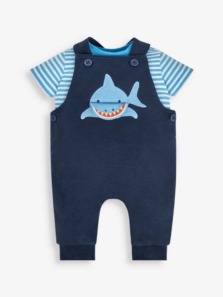 2-Piece Shark Appliqué Dungarees & Top Set in Navy (528575) | $21