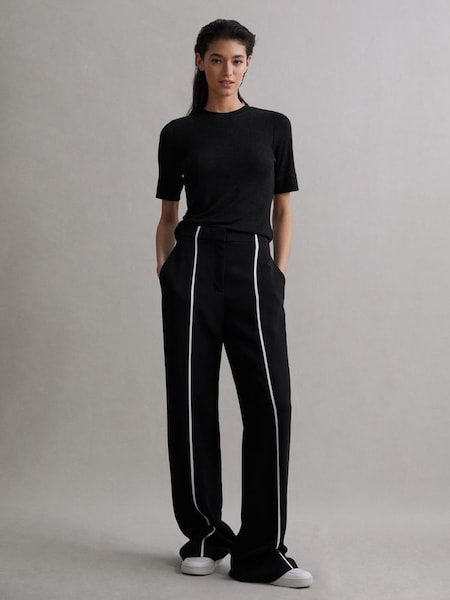 Straight Leg Front Stripe Trousers in Black (538990) | $169