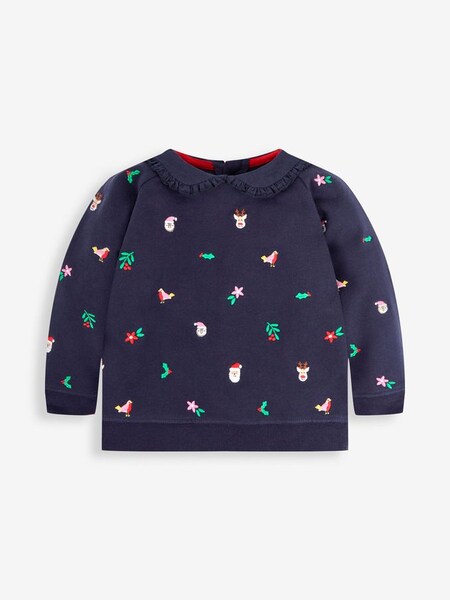 Navy Girls' Christmas Embroidered Sweatshirt With Collar (542695) | €13.50