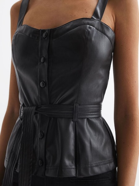 Paige Leather Look Belted Top in Black (544356) | CHF 305