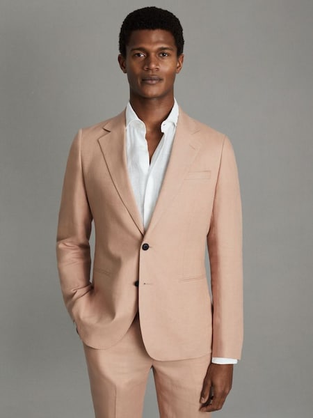 Slim Fit Single Breasted Linen Blazer in Pink (547008) | HK$4,480