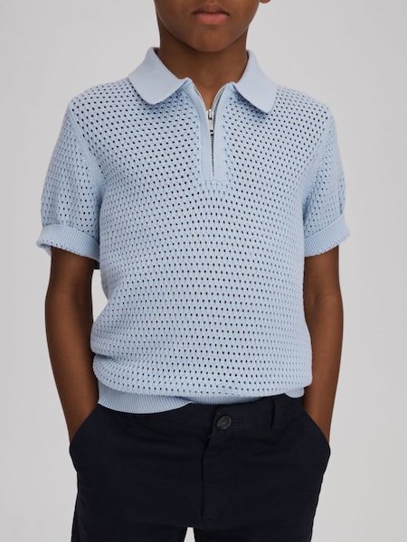 Textured Half-Zip Polo T-Shirt in Soft Blue (547100) | HK$550