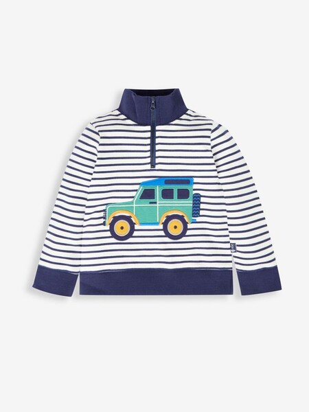 Ecru/Navy Stripe 4x4 Car Boys' Car Appliqué Half Zip Sweatshirt (547293) | €31.50