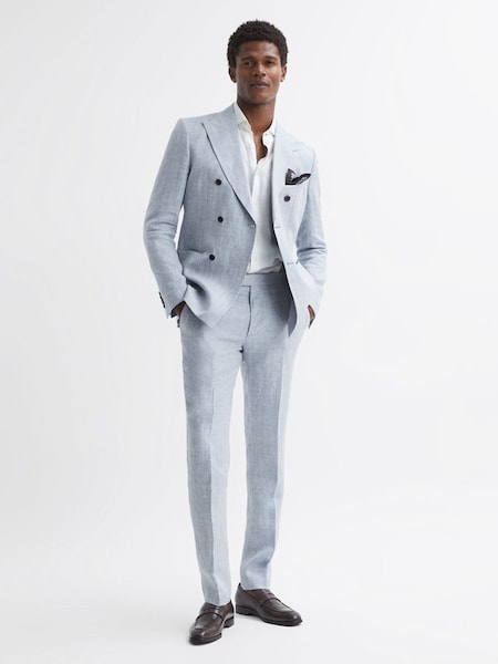 Slim-fit linnen verstelbare broek in blauw (553600) | € 96