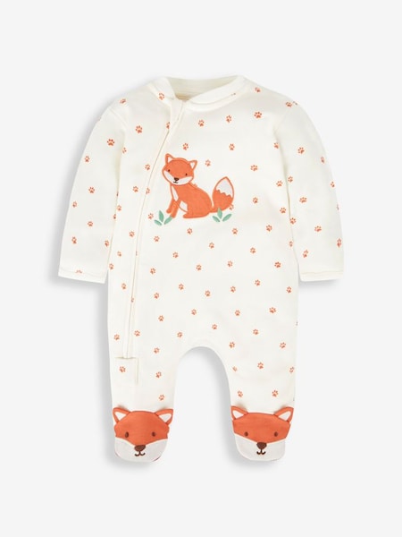 Cream Fox Appliqué Zip Cotton Baby Sleepsuit (555592) | €27.50