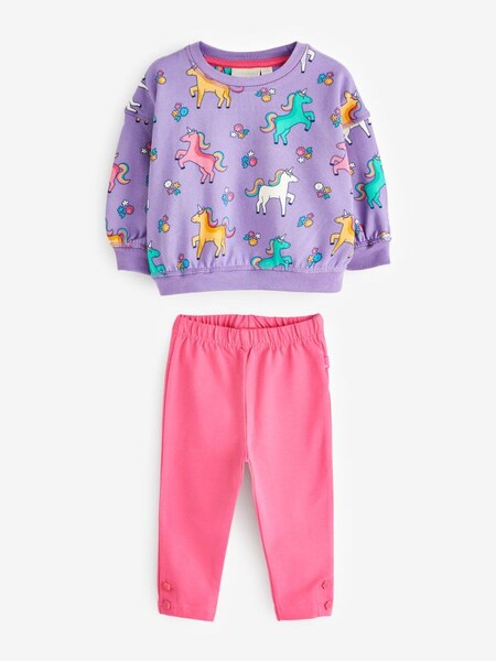 Bright Unicorn Print Sweatshirt & Leggings Set in Lilac (561071) | $47