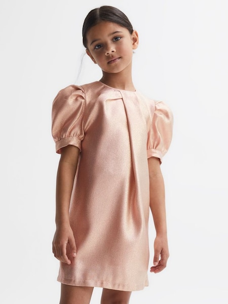 Junior Metallic Puff Sleeve Dress in Pink (565790) | $110