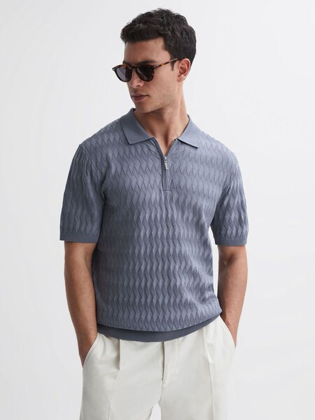 Reiss | Ché Textured Half-Zip Polo Shirt in Airforce Blue (570155) | CHF 170