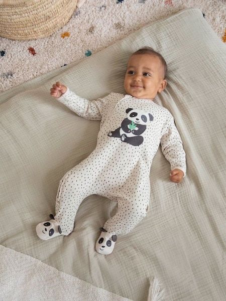 Panda Appliqué Zip Cotton Baby Sleepsuit (573738) | €34