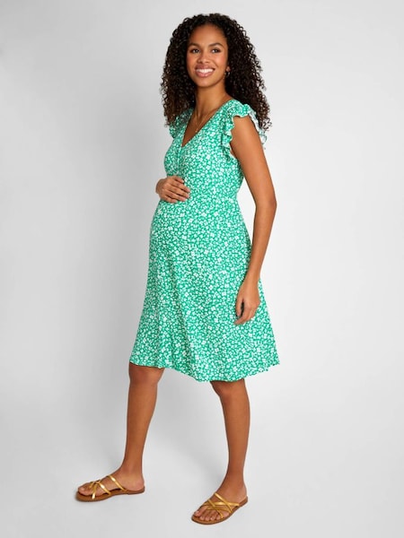 Ditsy Print Maternity Summer Dress in Green (577862) | $32