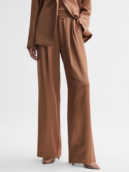 Paige Elasticated Wide Leg Suit Trousers in Camel (579742) | HK$2,555