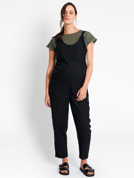 Cotton Dungaree Maternity Jumpsuit in Black (586487) | $72