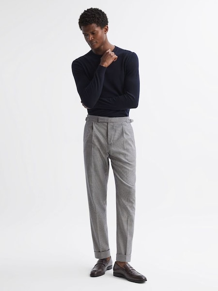 Pantalon slim à petit motif pied-de-poule et pattes d'ajustement gris (590931) | 67 €