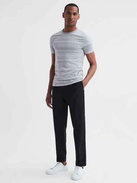 Cotton Striped Crew Neck T-Shirt in Grey/White (591777) | $47