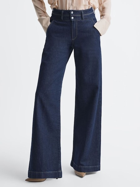 Paige Edinburgh Jeans mit hoher Taille, doppeltem Bund und weitem Bein, Blau (592475) | 435 €