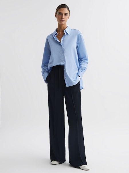 Wide Leg Drawstring Trousers in Navy (593341) | $178