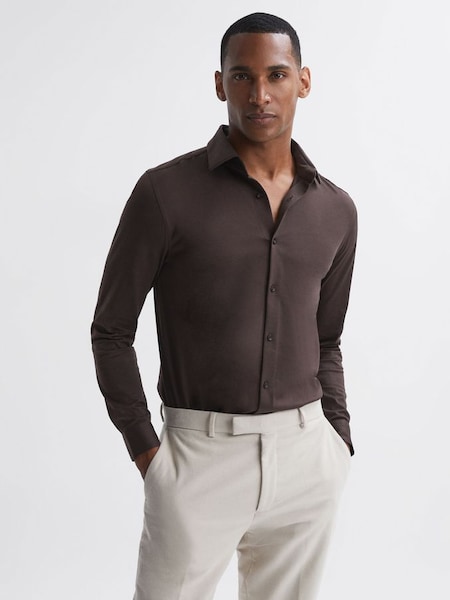 Mercerised Cotton Button-Through Shirt in Chocolate (593789) | €48