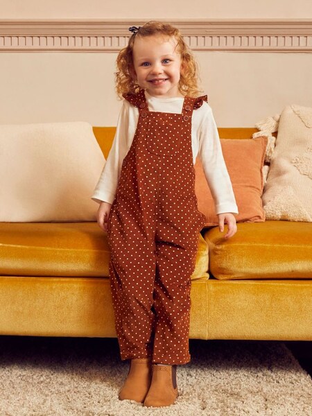 Frill Cord Dungarees in Toffee (595920) | $40