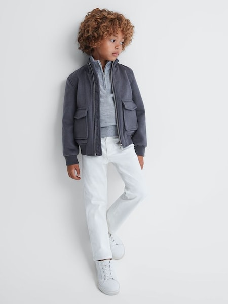 Junior Wool Blend Zip-Through Jacket in Airforce Blue (600841) | €54