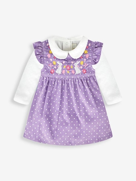 Lilac Purple Bunny Girls' 2-Piece Embroidered Cord Baby Dress & Body Set (604647) | €21