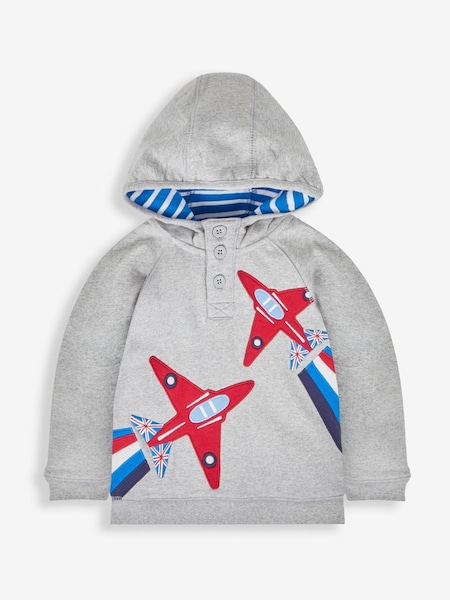 Boys' Triceratops Appliqué Hooded Sweatshirt in Marl Grey Red Arrows (604683) | $42