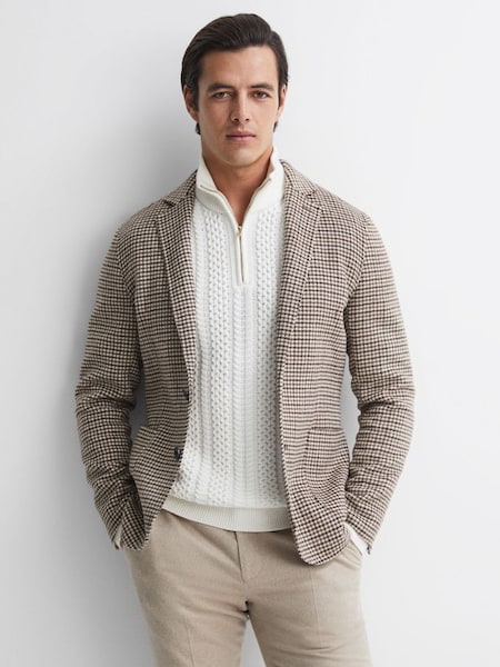 Slim Fit Wool Blend Single Breasted Blazer in Brown (607466) | €257