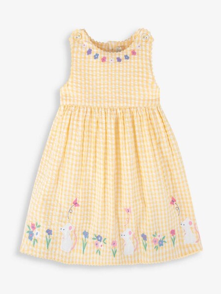 Gingham Mouse Appliqué Dress in Yellow (608521) | $21