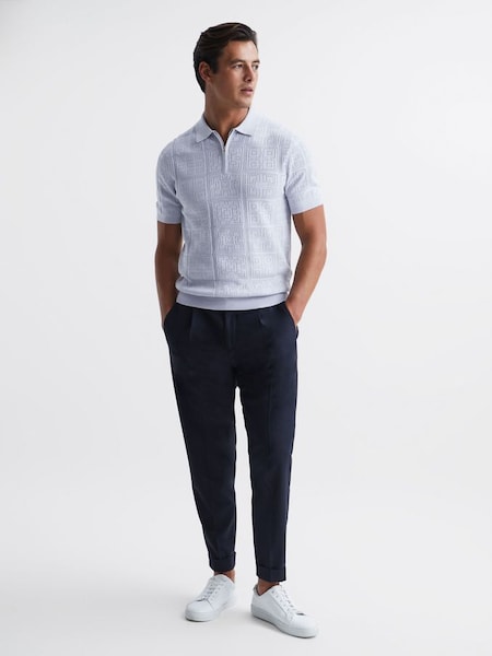 Polo bleu pâle texturé à demi-patte zippée (6133C4) | 92 €