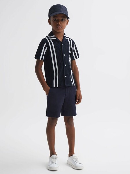 Senior Ribbed Cuban Collar Shirt in Navy/White (613628) | €29