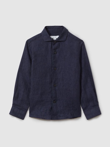 Linen Cutaway Collar Shirt in Navy (616626) | HK$700