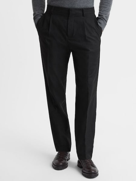 Slim Fit Flannel Trousers in Black (618342) | SAR 340