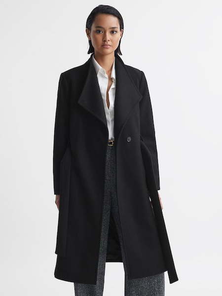 Manteau ajusté noir en laine mélangée taille petite longue (618620) | 355 €