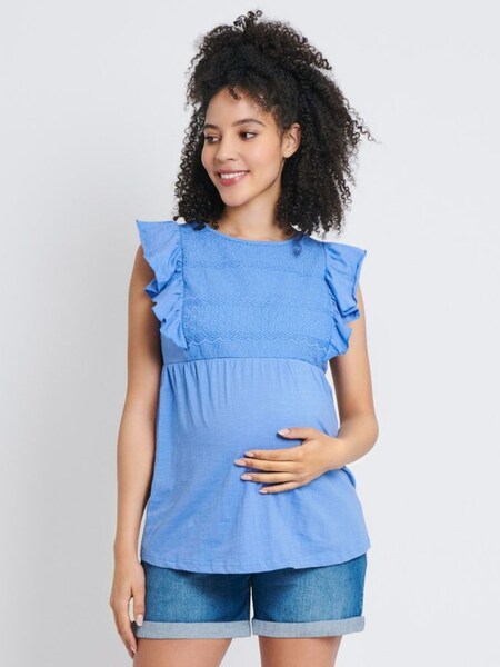 Broderie Anglaise Maternity T-Shirt in Blue (623148) | $42