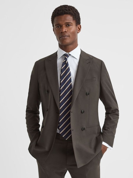 Slim Fit Wool Blend Double Breasted Blazer in Chocolate (629420) | €257