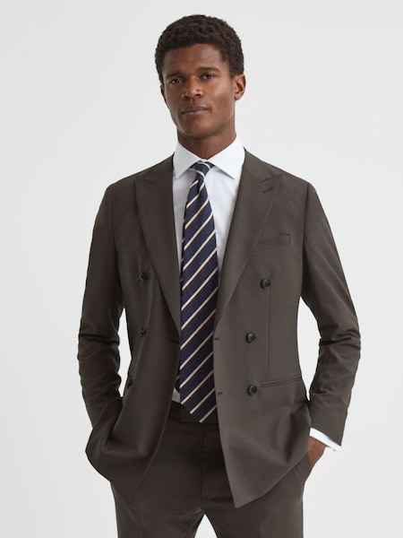 Blazer croisé en laine mélangée coupe slim, couleur chocolat (629420) | 257 €